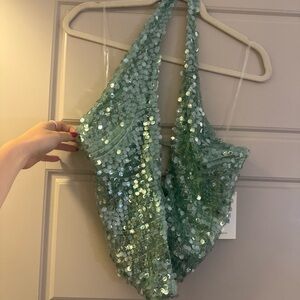 Peppermayo Green Sequin Crop Top